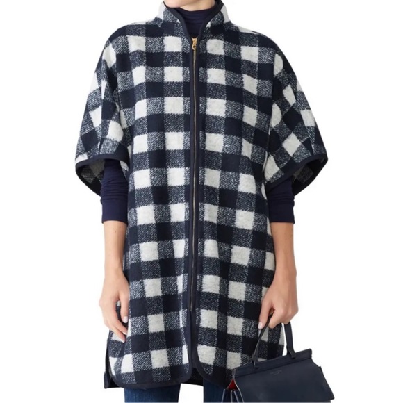 Draper James Navy Buffalo Check Cape - Picture 4 of 7
